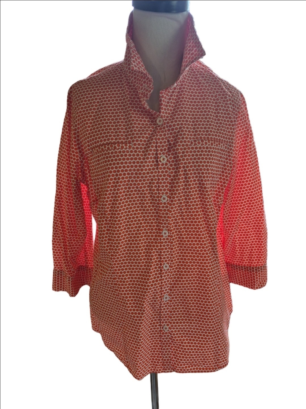 Women's Vanheusen Orange Geo-Print Button Front Shirt In A Size Large